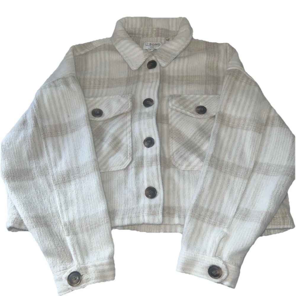 CI Sono Women Size Large Plaid Collection Crop Top long sleeve Pocket Fleece